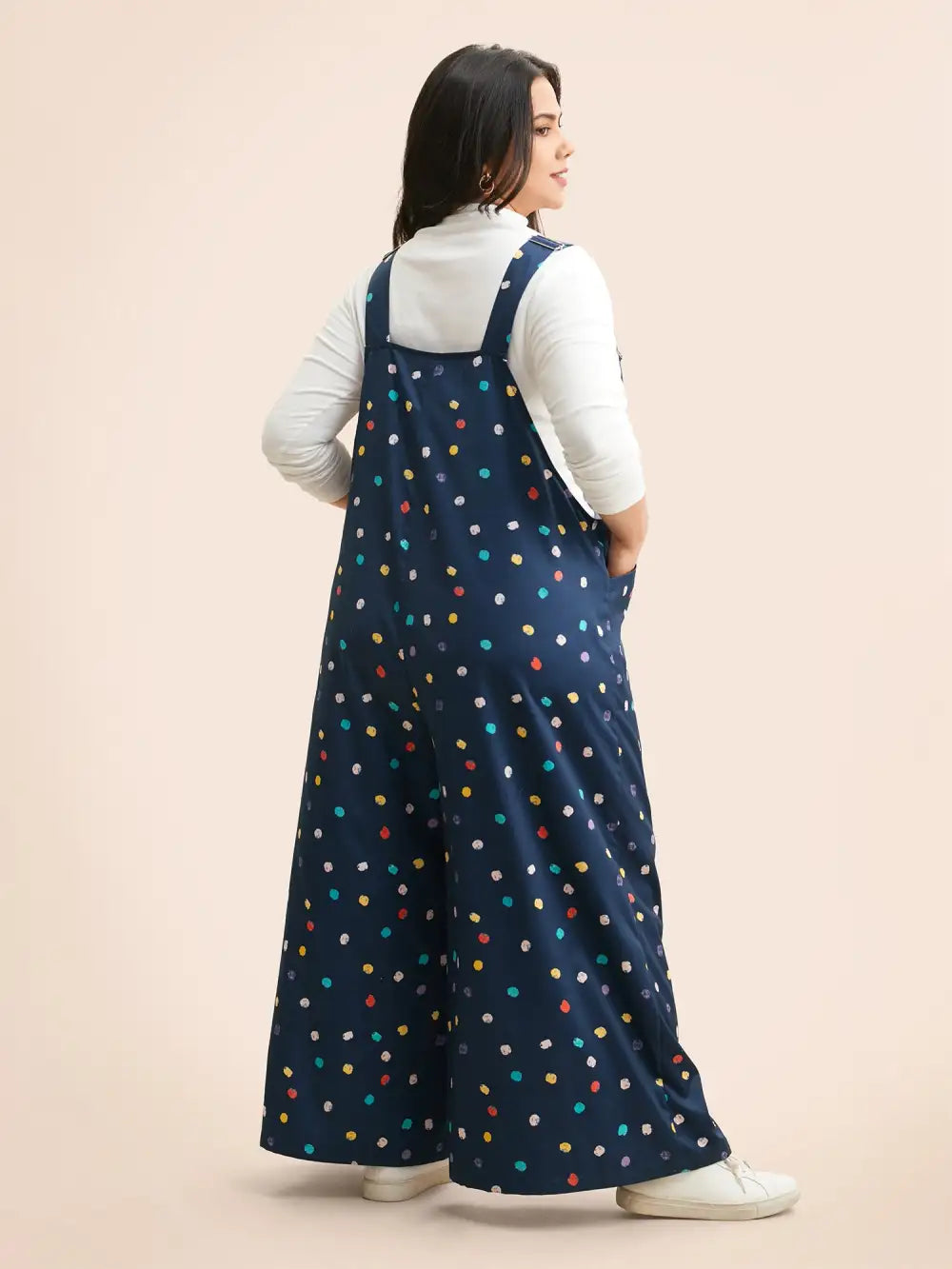 Painted Polka Dot Adjustable Straps Jumpsuit