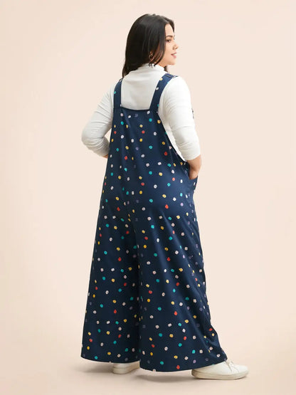 Painted Polka Dot Adjustable Straps Jumpsuit