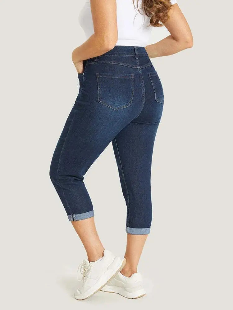 5 Packs-Very Stretchy High Rise Dark Wash Cropped Jeans