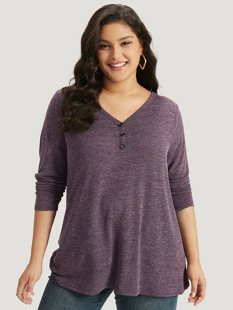 Heather Button Up Long Sleeve T-Shirt