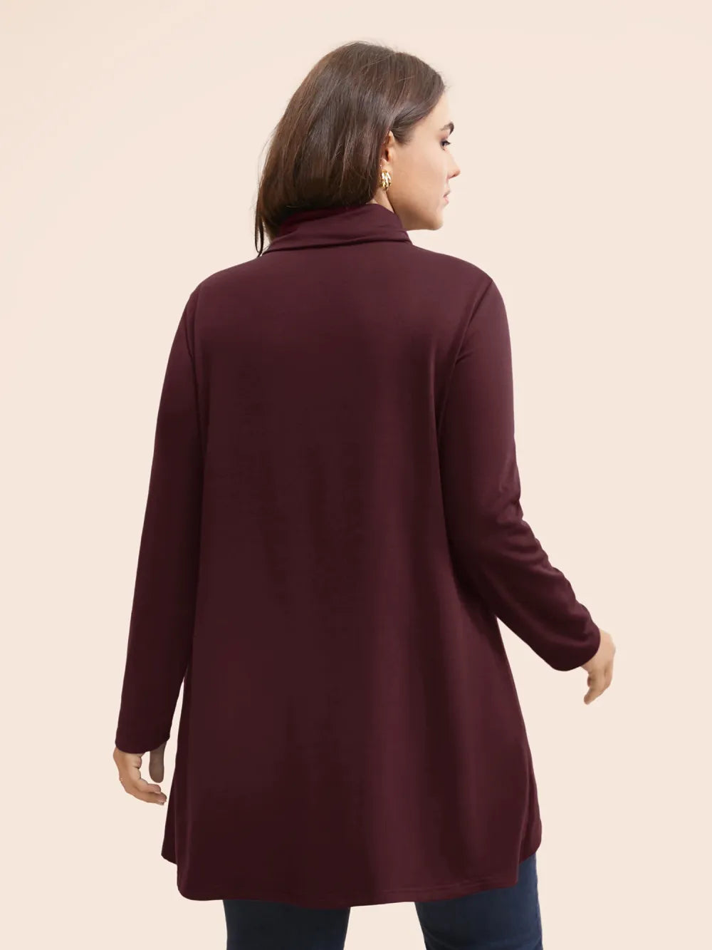 Plain Wrap Hem Turtleneck Sweatshirt