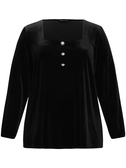 Velvet Metal Button Detail Blouse