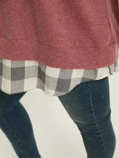 Heather Plaid Patchwork Crew Neck T-Shirt