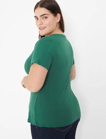 Fitted V-Neck Button-Front Tee