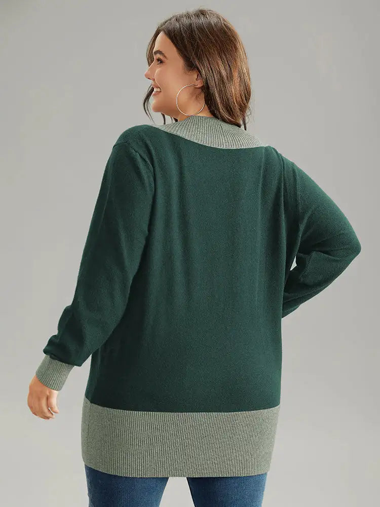 Supersoft Essentials Contrast Deep V Neck Button Detail Pullover