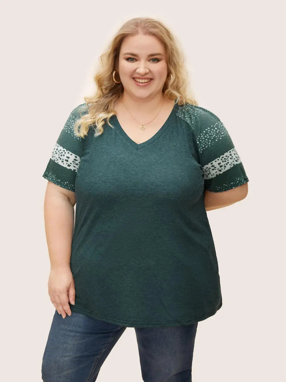 Ditsy Floral Colorblock Contrast Raglan Sleeve T-Shirt