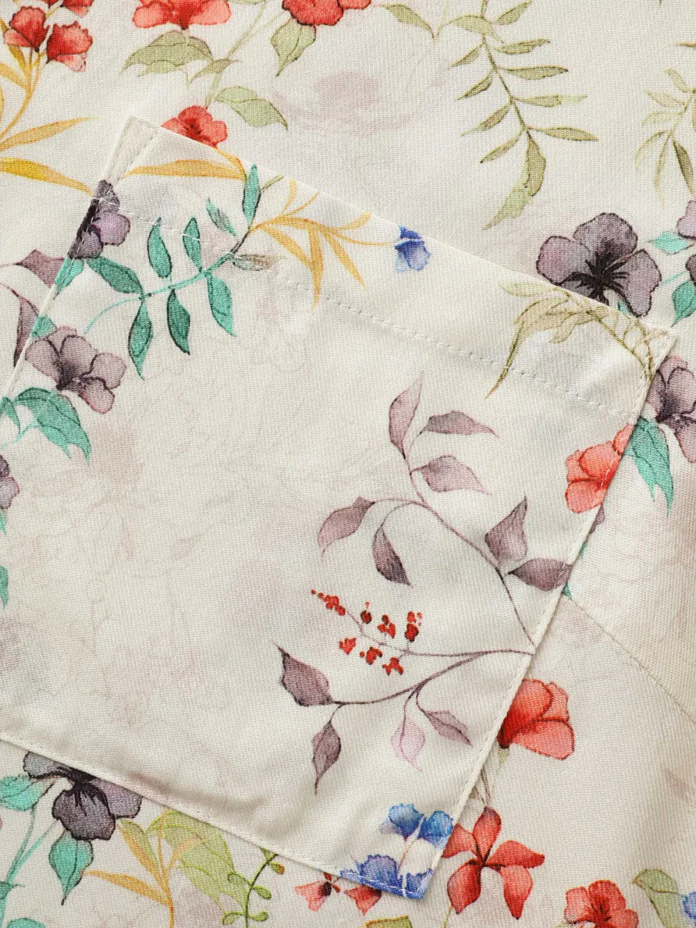 Shirt Collar Floral Patched Pocket Blouse