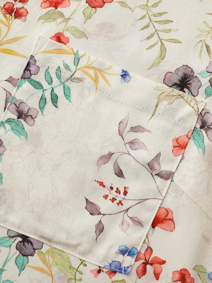 Shirt Collar Floral Patched Pocket Blouse