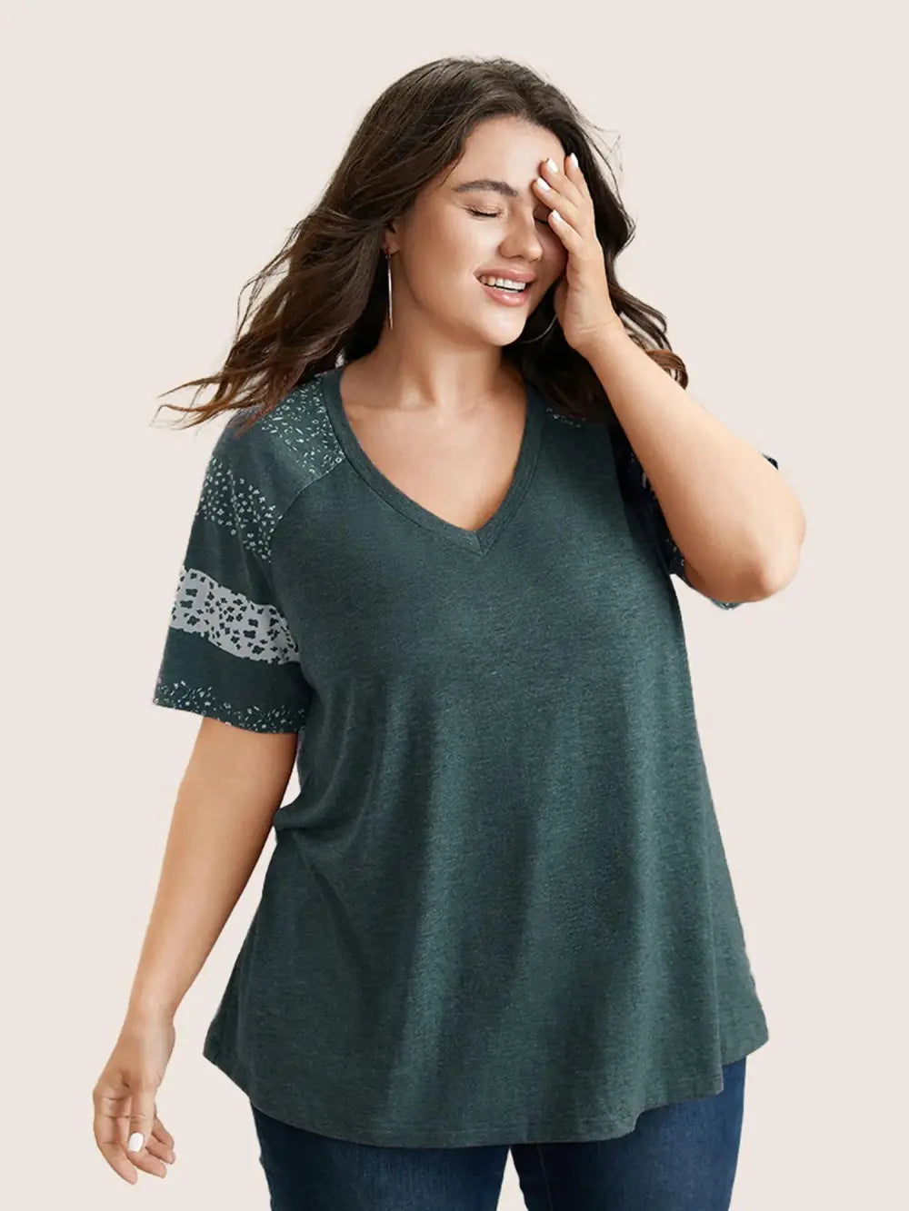Ditsy Floral Colorblock Contrast Raglan Sleeve T-Shirt