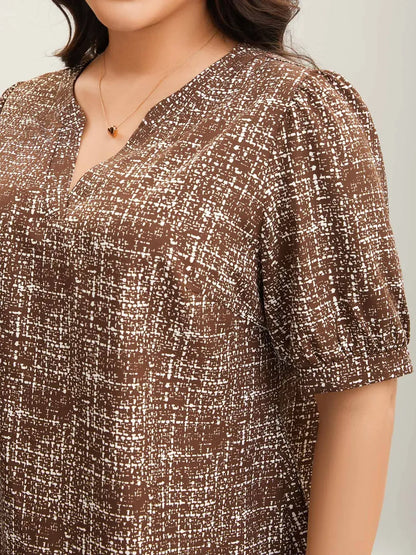 Geometric Print Puff Sleeve Blouse