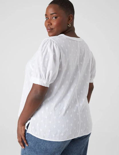 Split-Neck Jacquard Popover Blouse