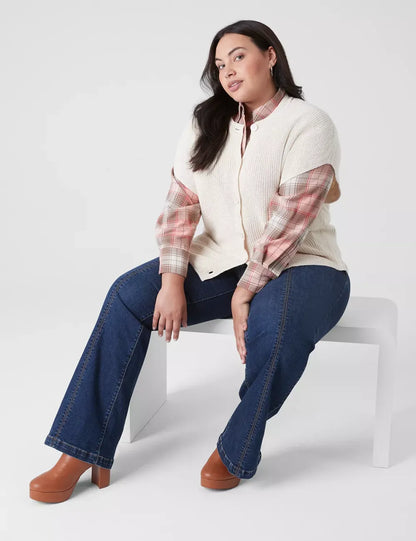 Short-Sleeve Button-Front Rib Cardigan