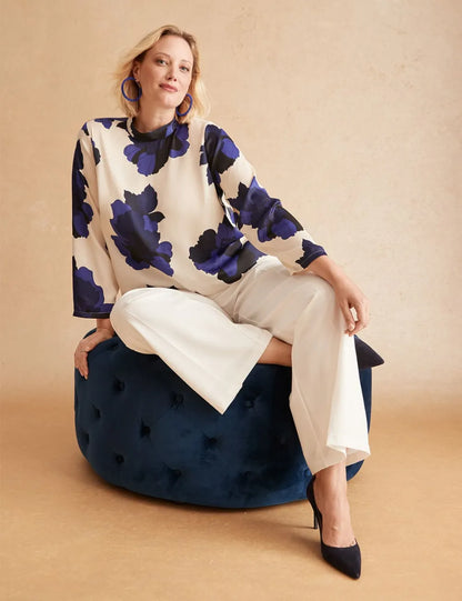 Satin Long-Sleeve Mock-Neck Top