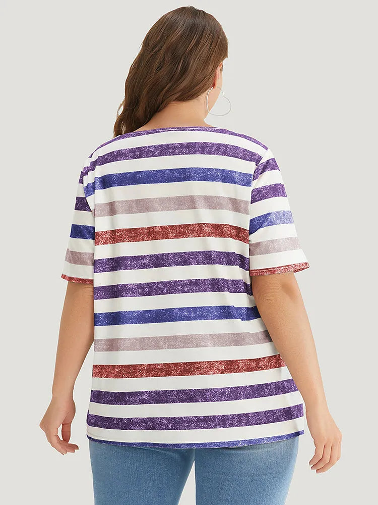 Striped Contrast V Neck T-shirt