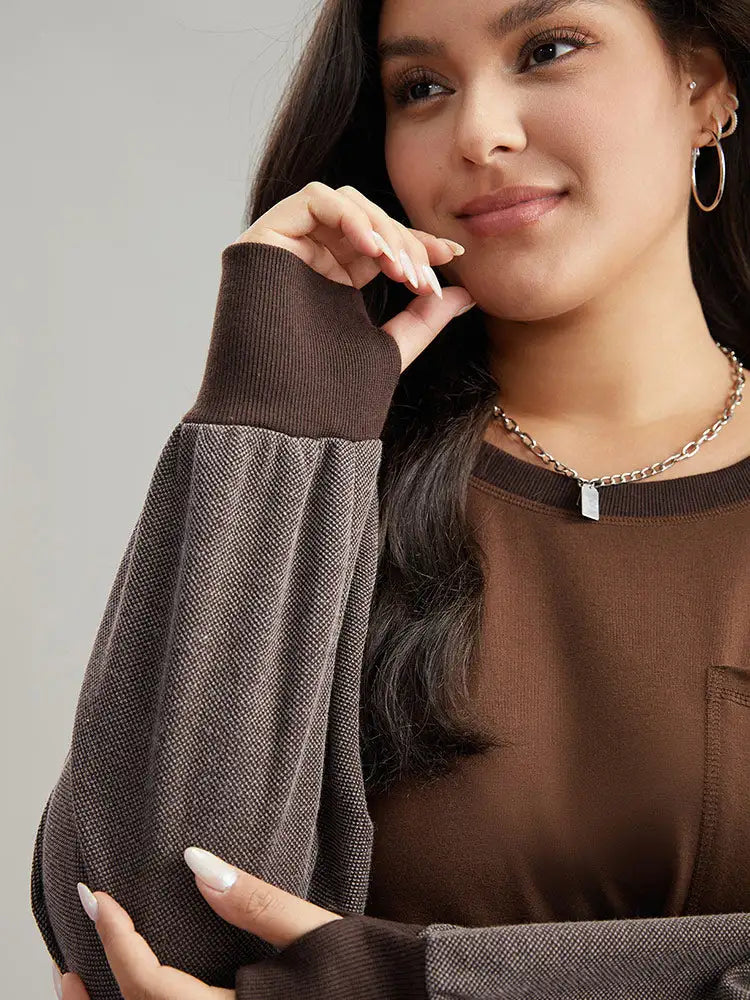 Two Tone Patched Pocket Drop Shoulder Sweatshirt