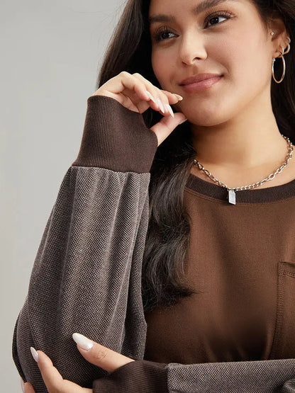 Two Tone Patched Pocket Drop Shoulder Sweatshirt