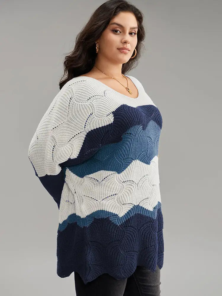 Contrast Cut Out Batwing Sleeve Pullover