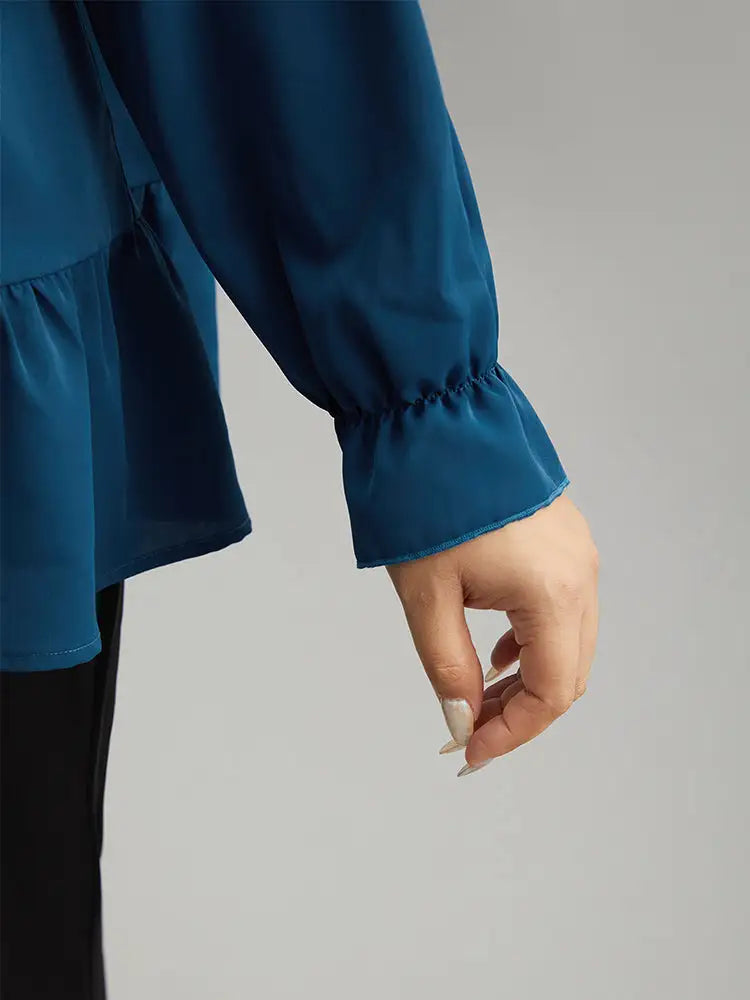 Static-Free Plain Pleated Ruffles Lantern Sleeve Blouse