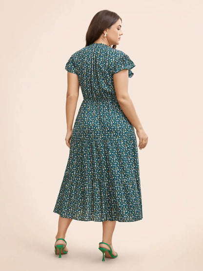 Ditsy Floral Ruffle Cap Sleeve Dress