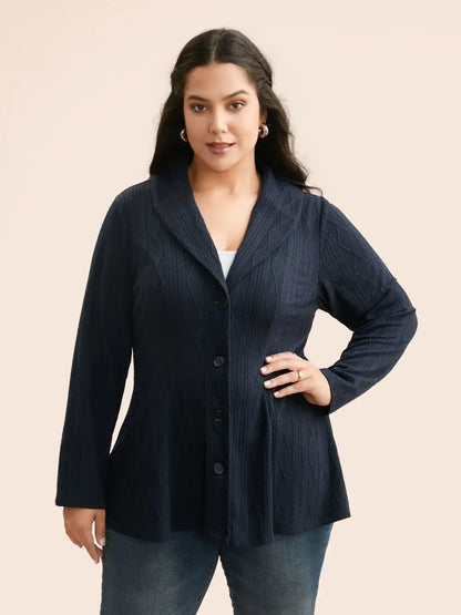 Lapel Collar Texture Button Up Jacket