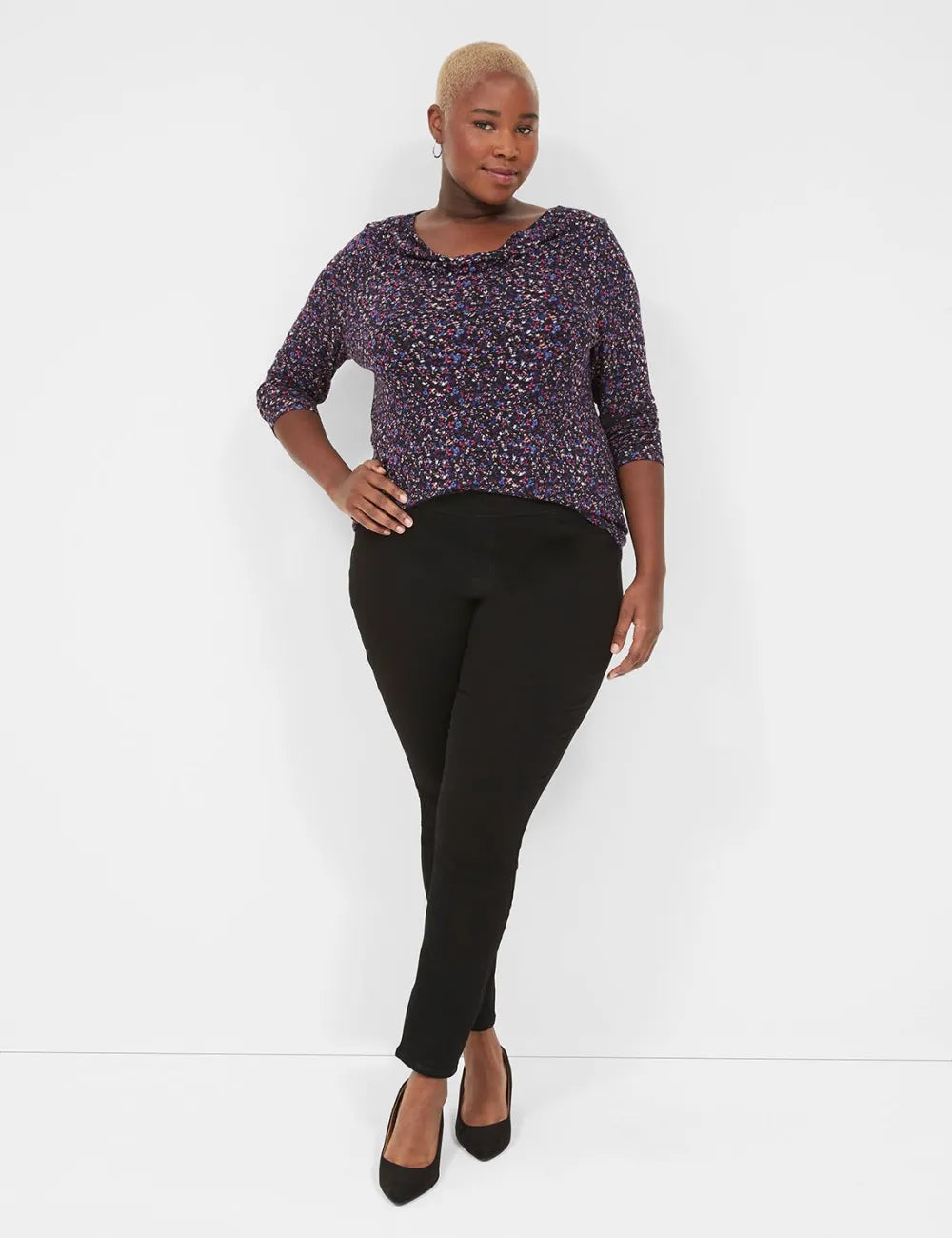 Long-Sleeve Drape-Neck Top