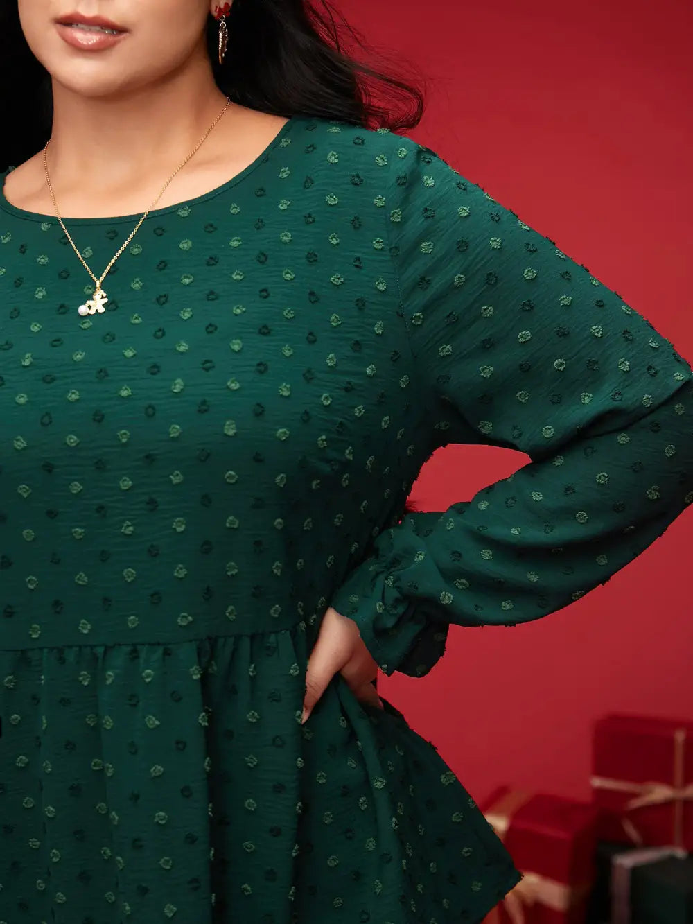 Textured Dot Elastic Cuffs A-Line Blouse