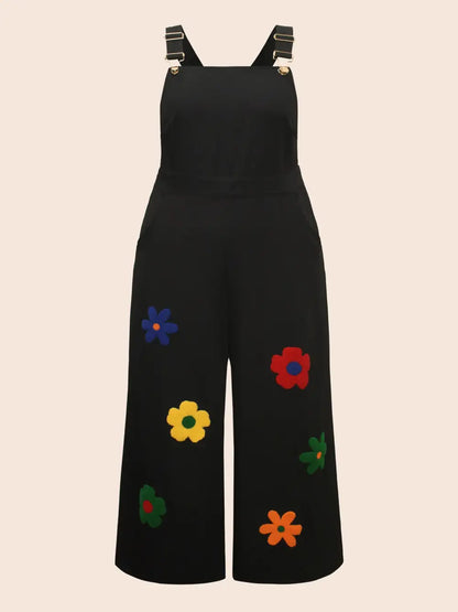 Floral Towel Embroidered Loose Jumpsuit