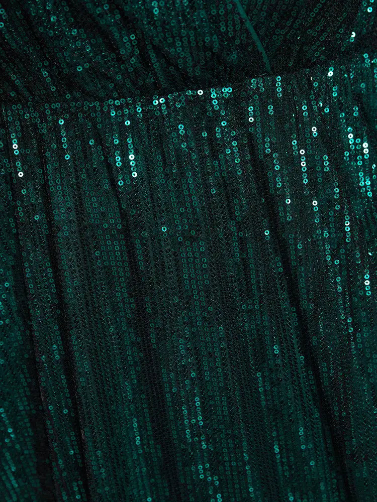 Solid Pocket Lantern Sleeve Wrap Sequin Dress