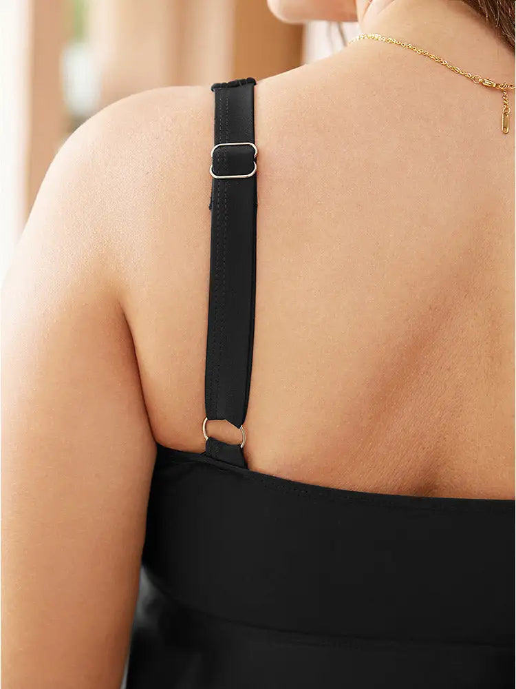 Laser Cut Ruched Drawstring A Line Swim Dress