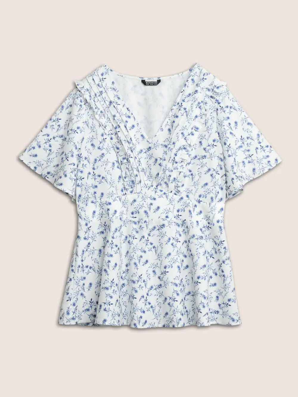 Floral Pleated Elastic Waist Ruffle Sleeve Blouse