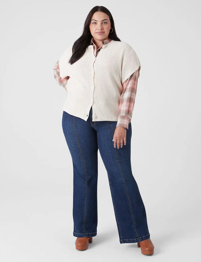 Short-Sleeve Button-Front Rib Cardigan