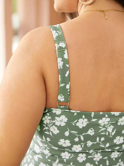 Ditsy Floral Ruched A Line Empire Waist Swim Dress