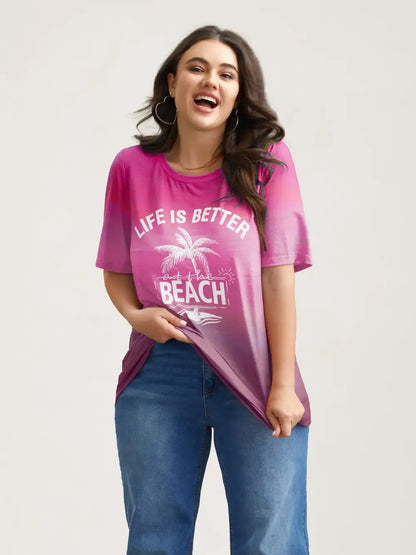 Gradient Beach Print Fitted T-Shirt