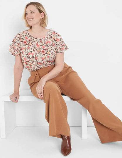 Flutter-Sleeve Crew-Neck Top