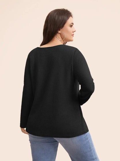 Solid Waffle Knit Round Neck T-Shirt