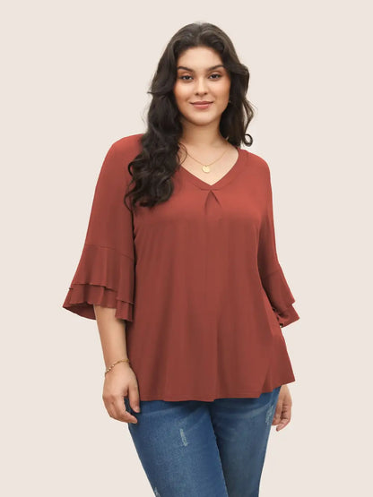 Supersoft Essentials Ruffle Layered Sleeve Pleated T-Shirt