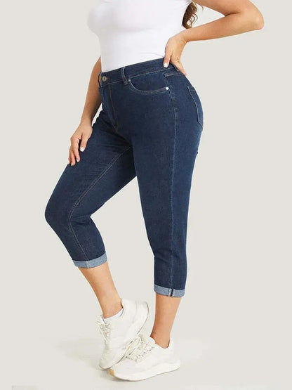 5 Packs-Very Stretchy High Rise Dark Wash Cropped Jeans