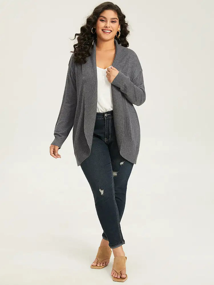 Supersoft Essentials Plain Texture Arc Hem Cardigan