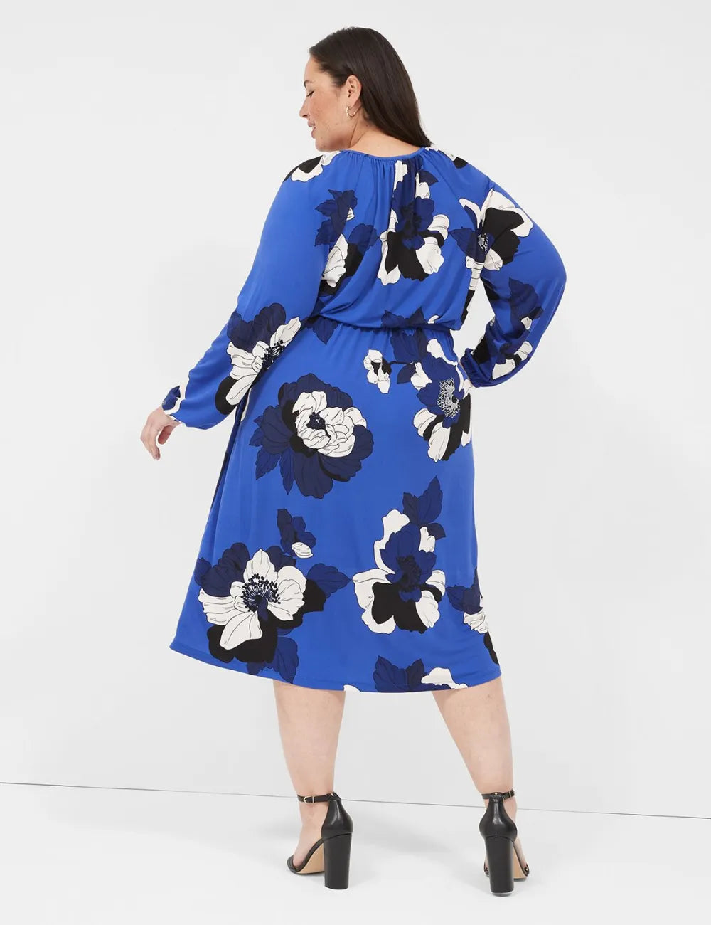 Notch-Neck Faux-Wrap Midi Dress