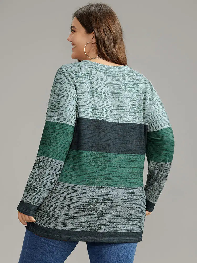 Striped Colorblock Contrast V Neck T-Shirt