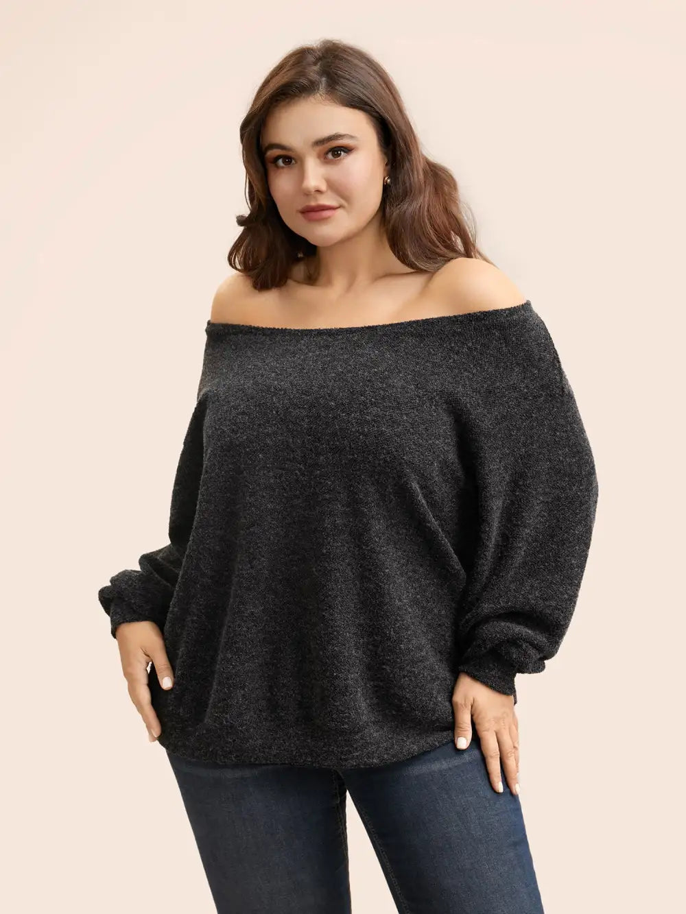 Textured Off Shoulder Drop Shoulder Sleeve Sweatshirt