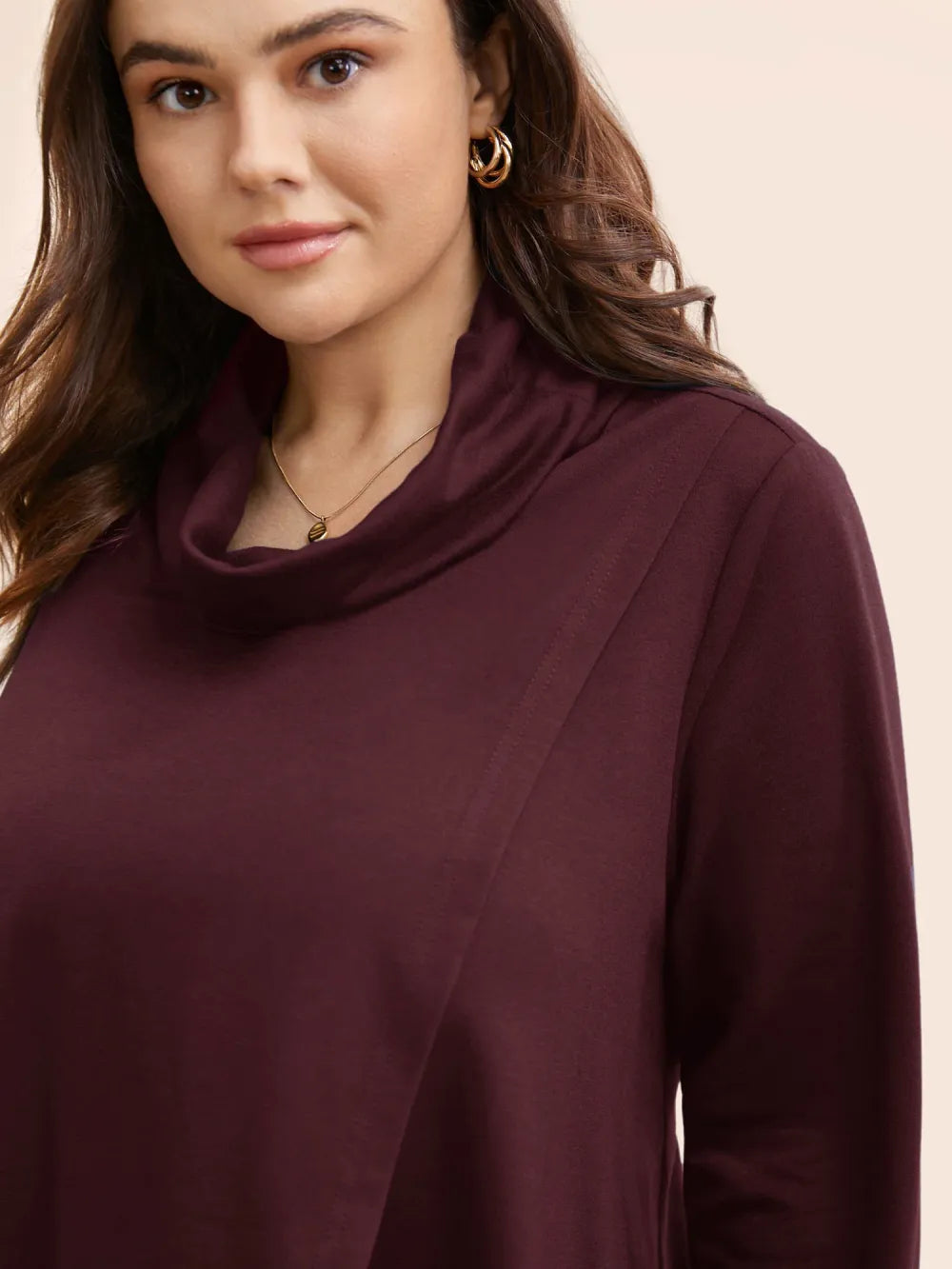 Plain Wrap Hem Turtleneck Sweatshirt