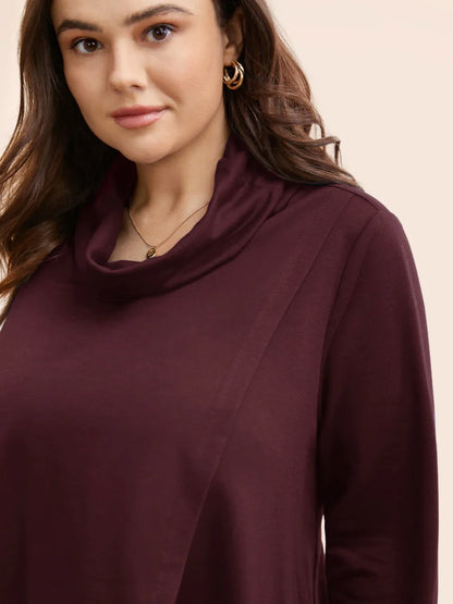 Plain Wrap Hem Turtleneck Sweatshirt