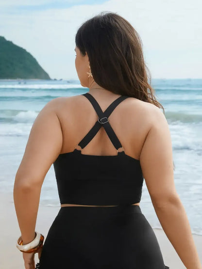 Bust Knot-Tie Ruffle Trim Supportive Swim Top