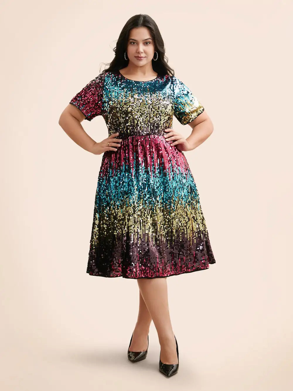 Round Neck Ombre Sequin Dress