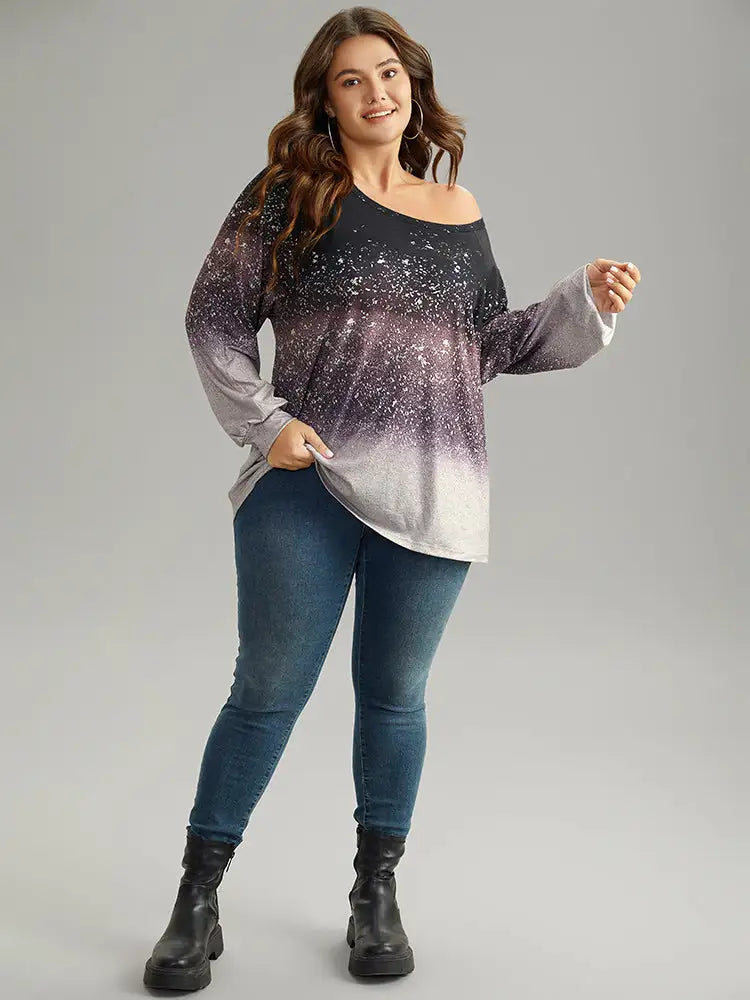 Ombre Raglan Sleeve Contrast T-Shirt