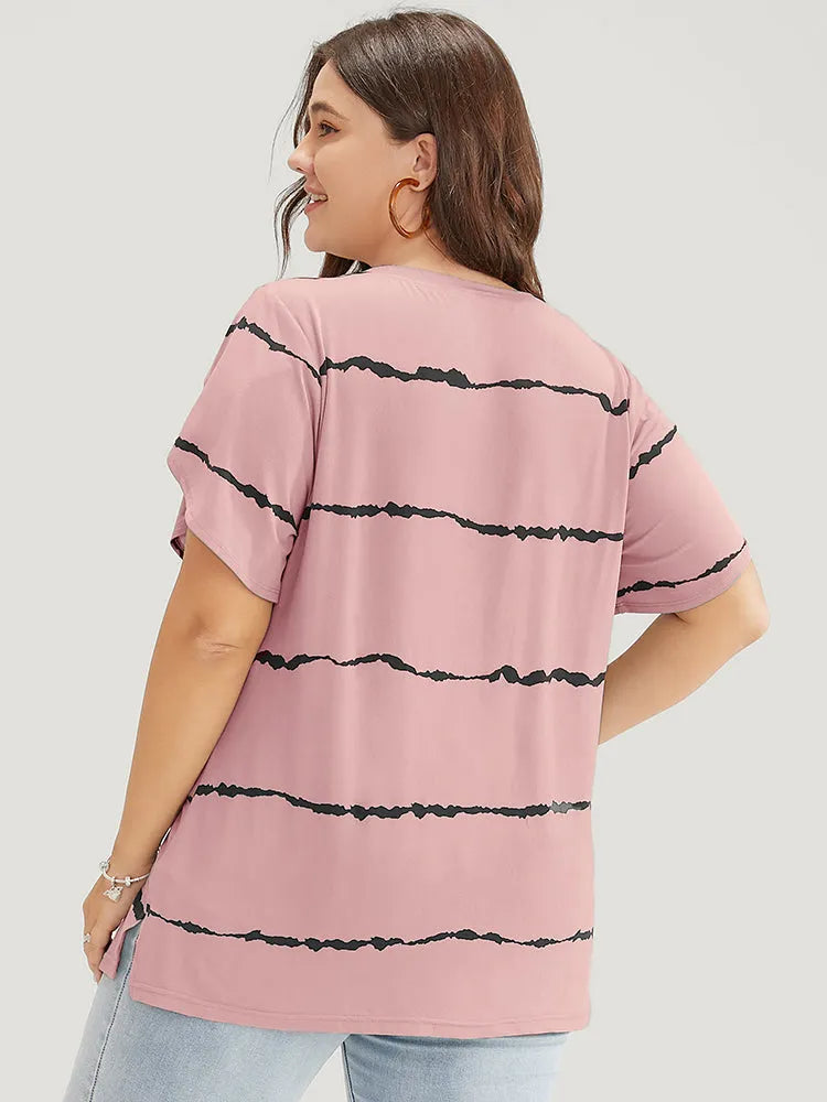 Striped Contrast Petal Sleeve T-shirt
