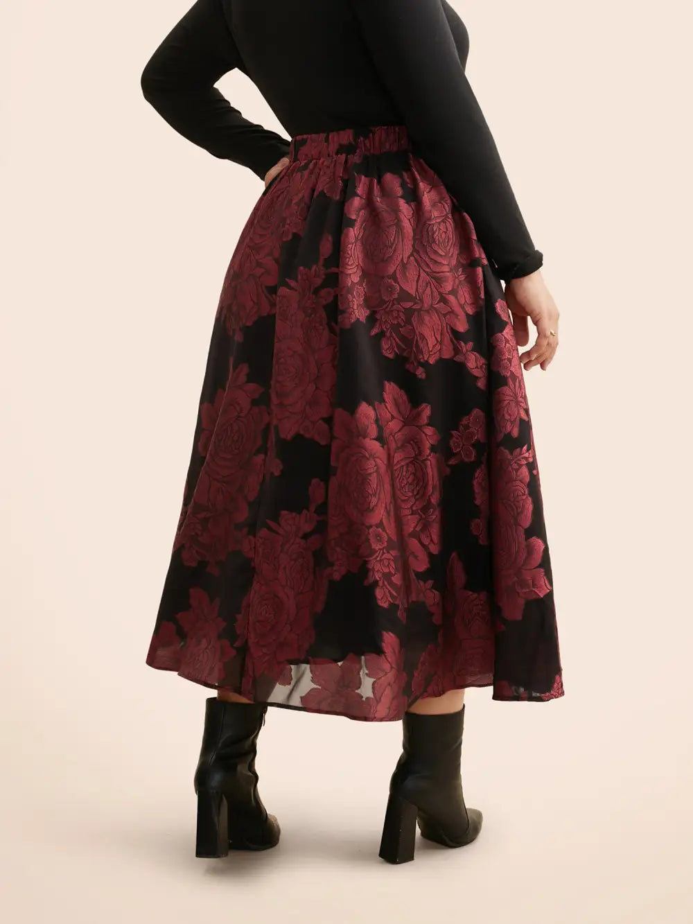 Floral Elastic Waist Pocket Skirt