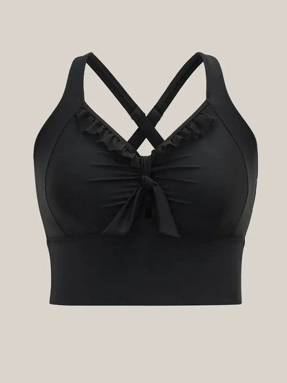 Bust Knot-Tie Ruffle Trim Supportive Swim Top