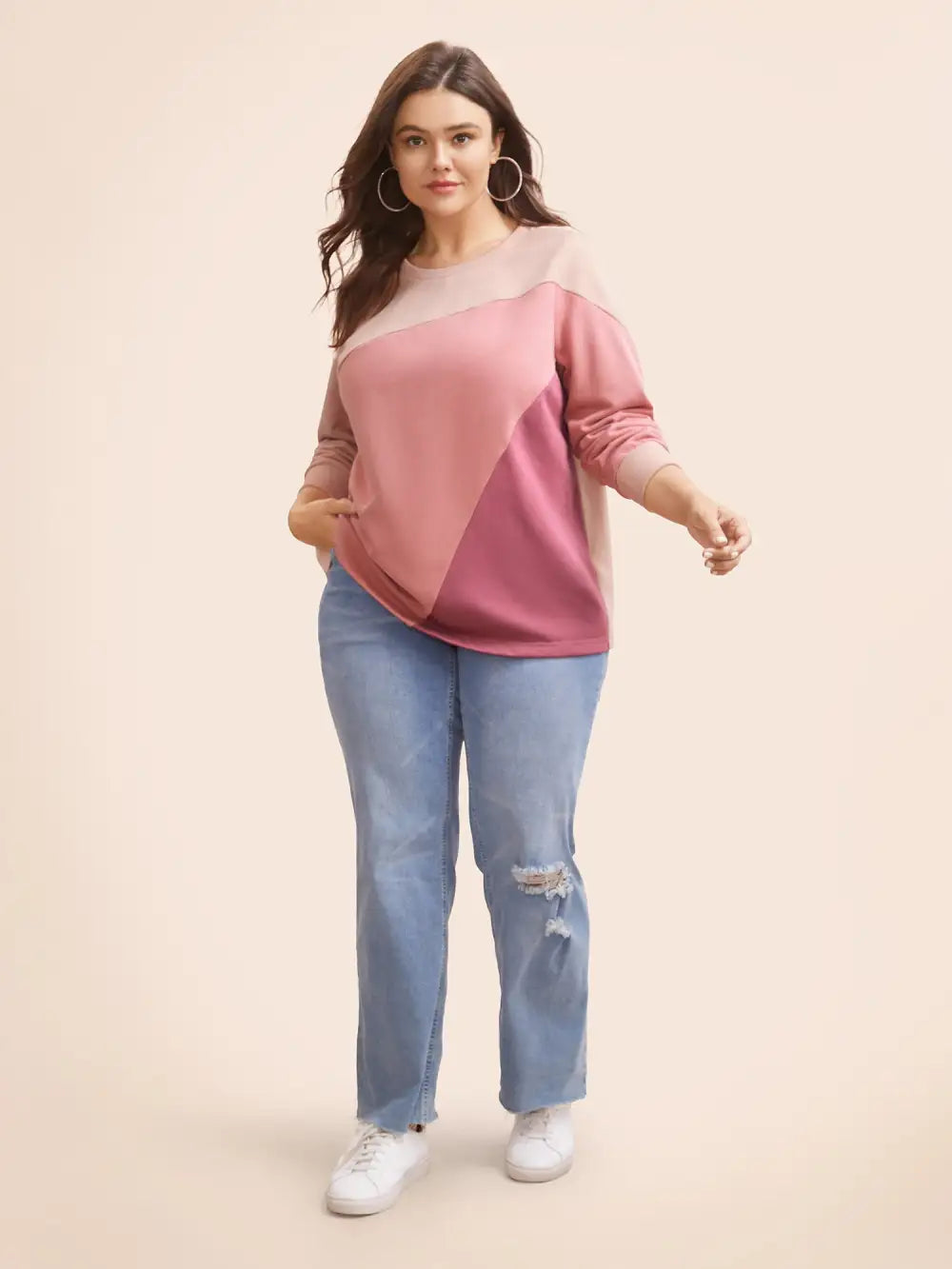 Colorblock Contrast Round Neck Sweatshirt